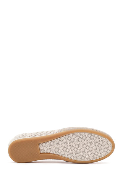Kadın Bej Bağcıklı Deri Sneaker