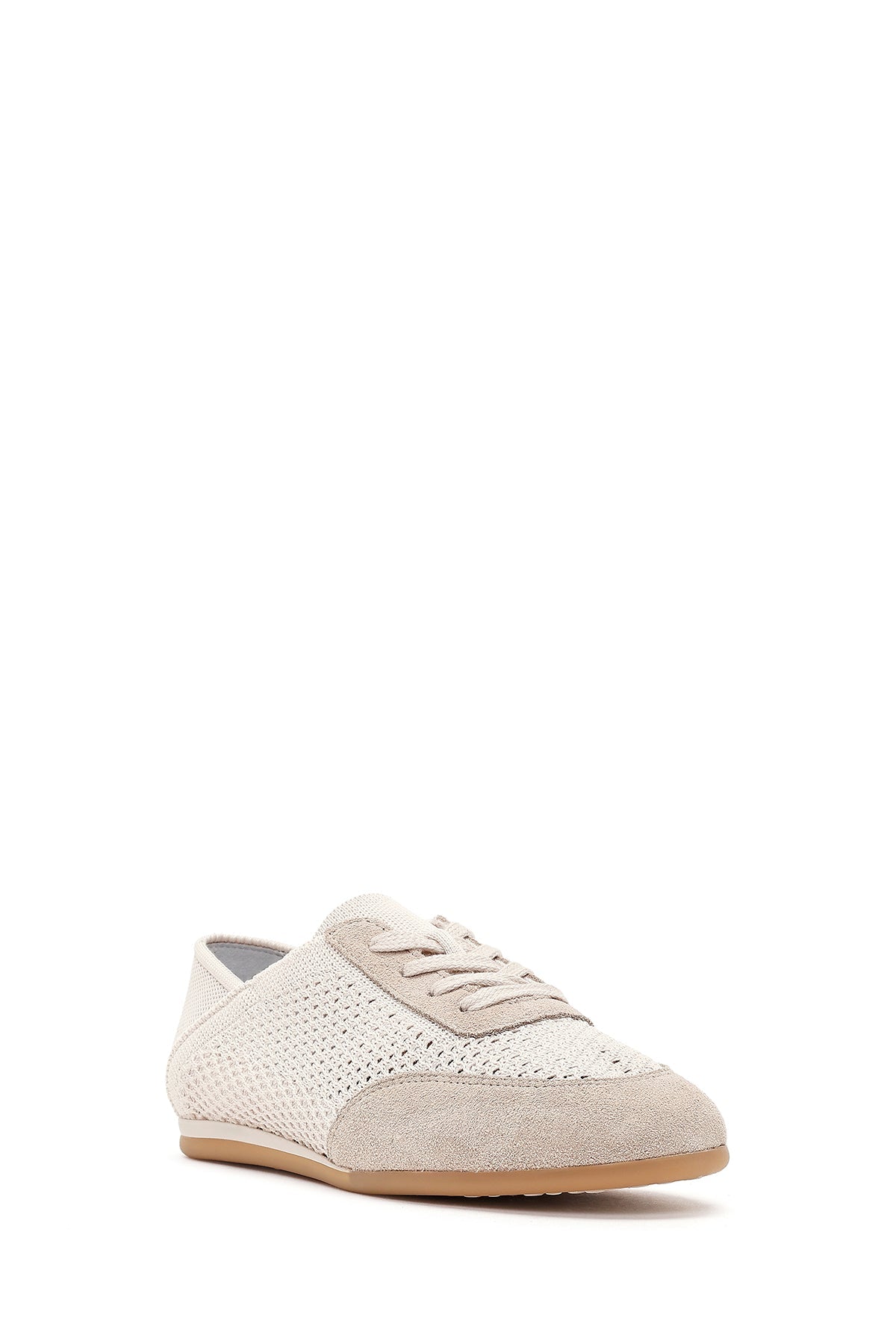 Kadın Bej Bağcıklı Deri Sneaker