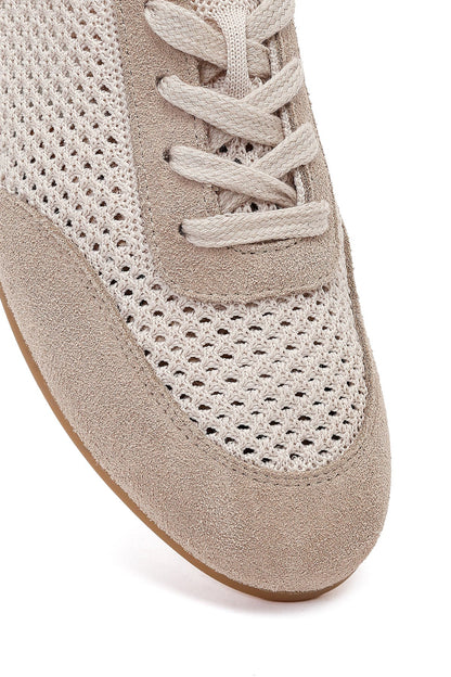 Kadın Bej Bağcıklı Deri Sneaker