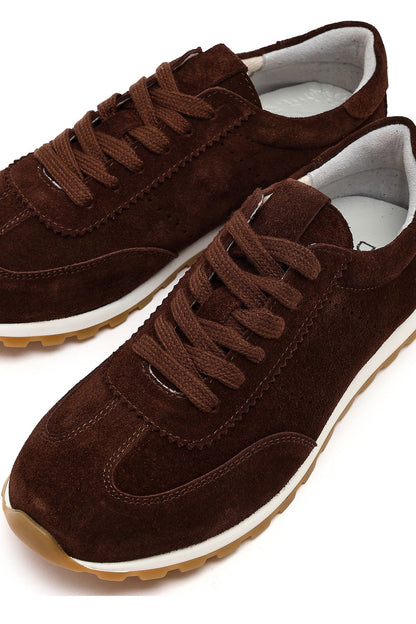 Kadın Kahverengi Bağcıklı Süet Deri Sneaker