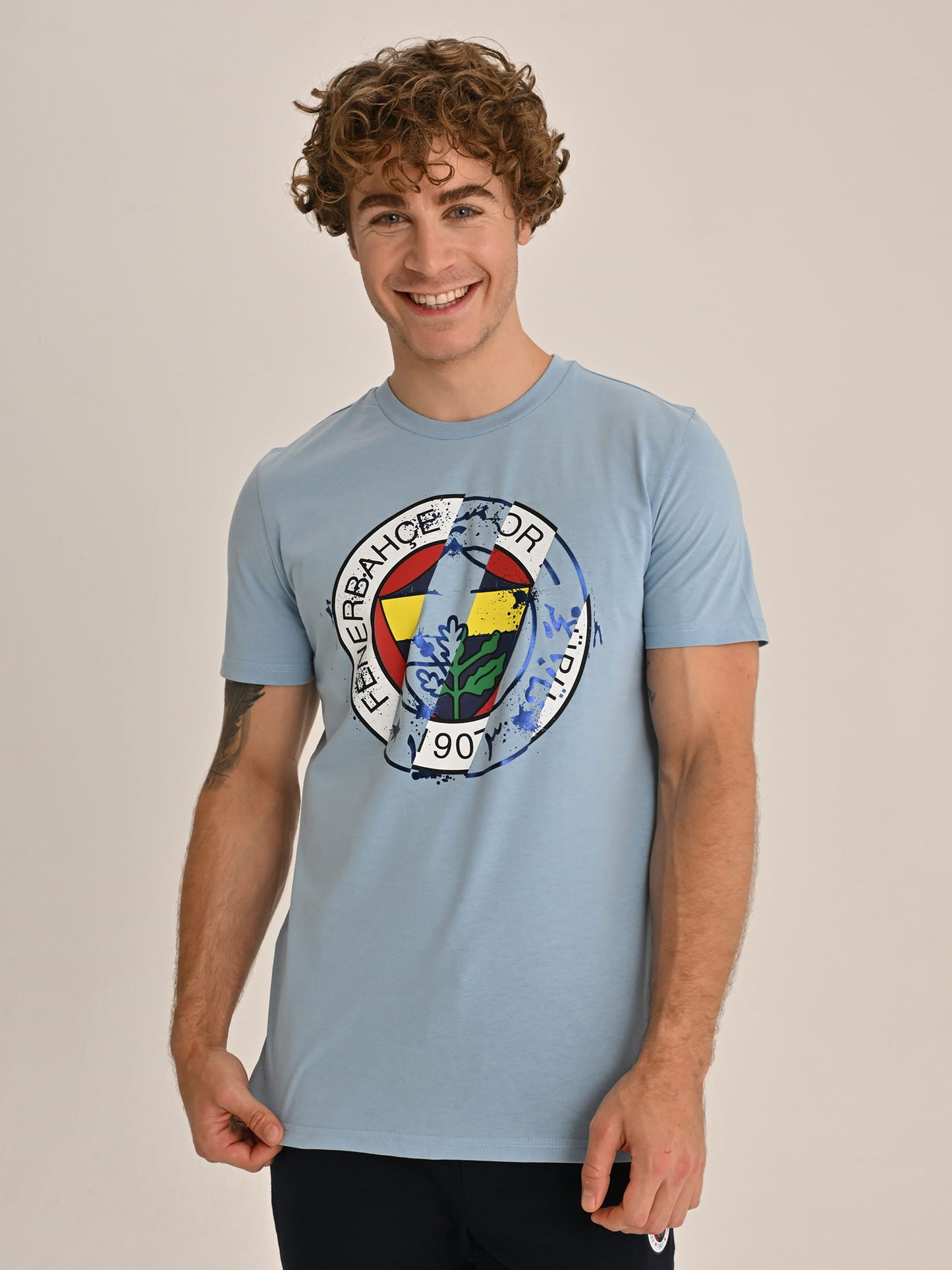 Fenerbahçe Mavi Tribün Iki Logolu Erkek Tshirt