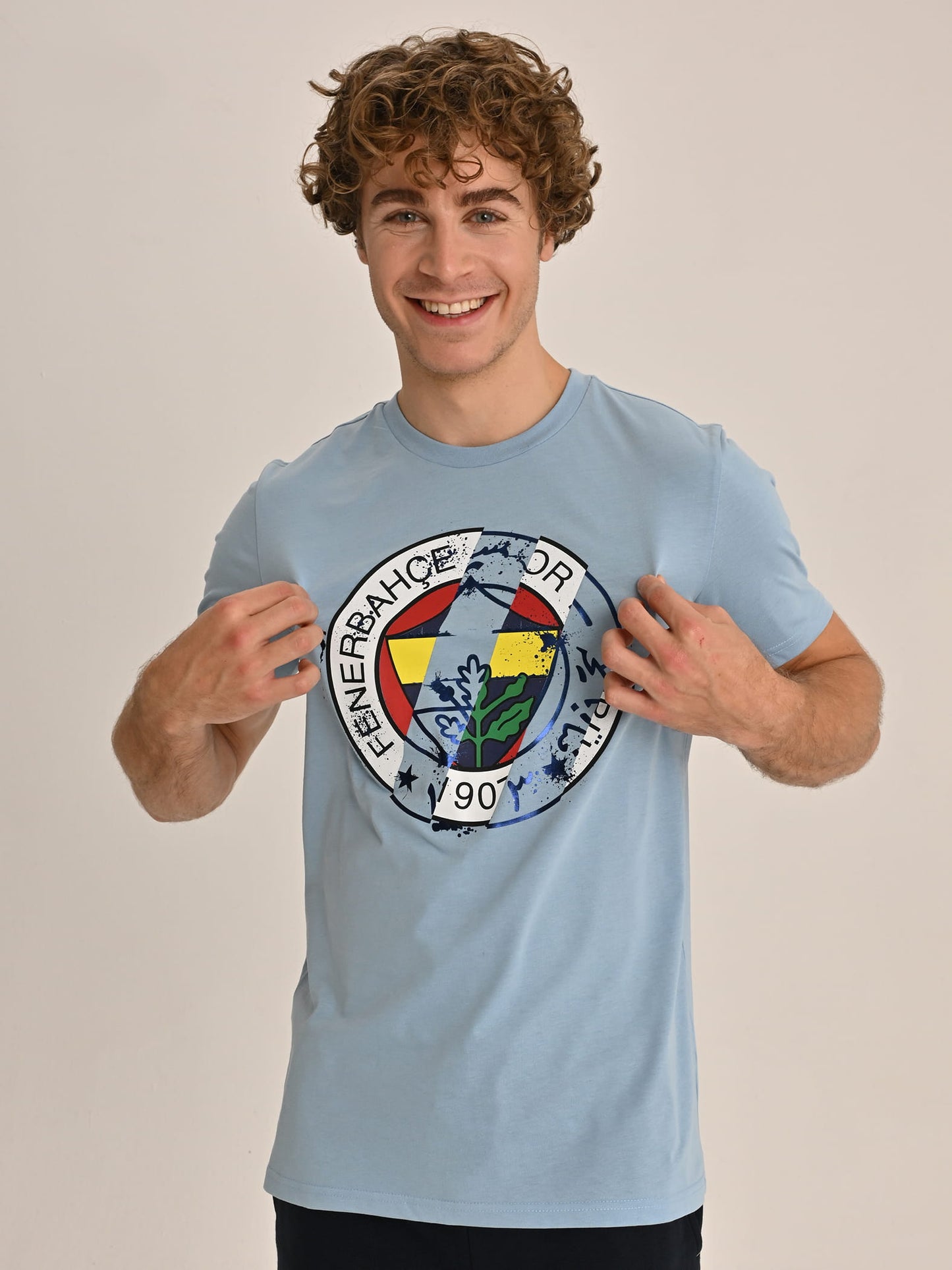 Fenerbahçe Mavi Tribün Iki Logolu Erkek Tshirt