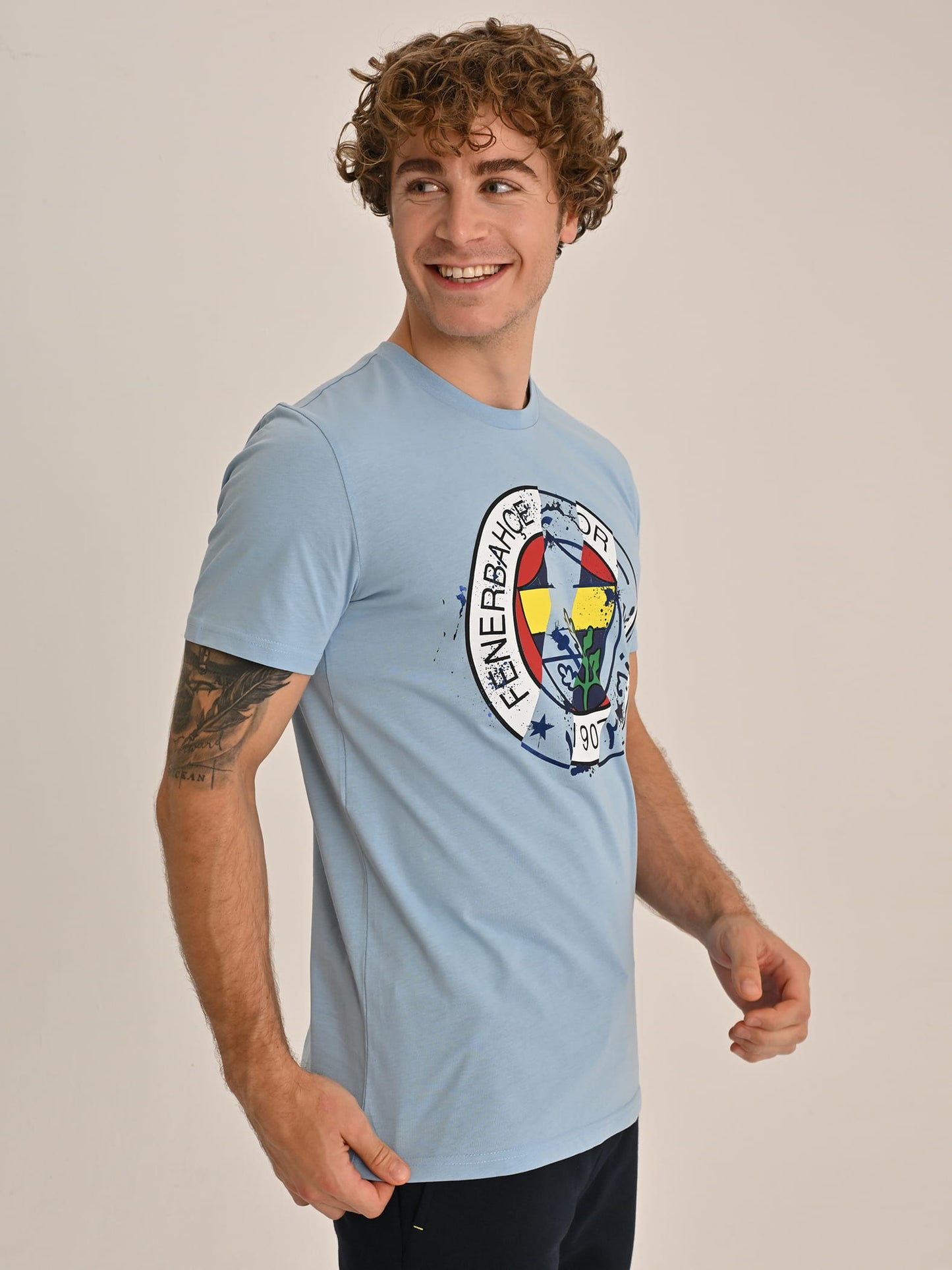 Fenerbahçe Mavi Tribün Iki Logolu Erkek Tshirt