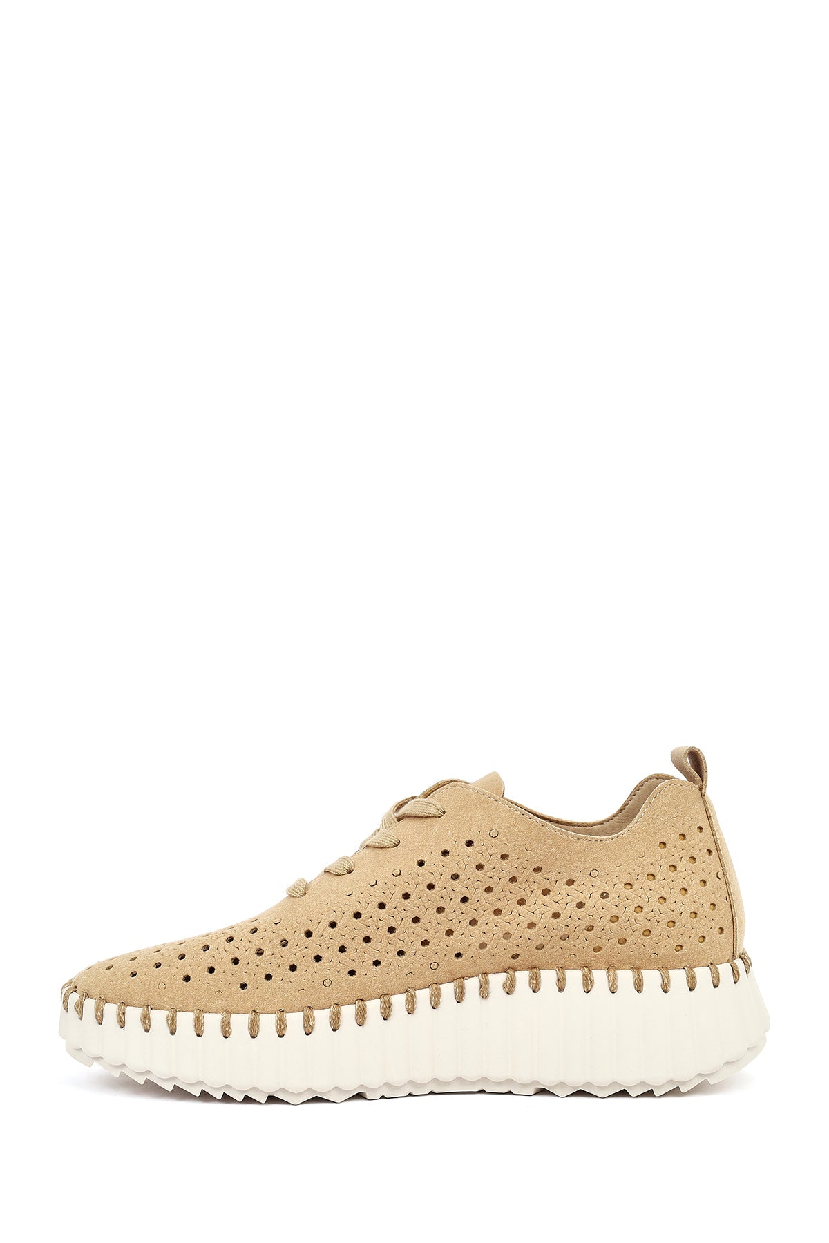 Kadın Camel Bağcıklı Kalın Tabanlı Desenli Süet Comfort Ayakkabı