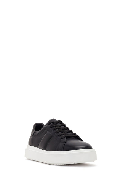 Erkek Siyah Bağcıklı Kalın Tabanlı Deri Sneaker