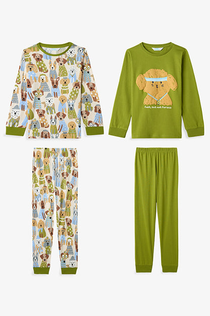Yağ Yeşili Erkek Çocuk Runner Dog 2'li Pijama Takımı