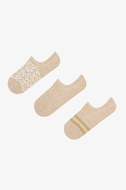 3 Çift Burun Dikişsiz Pamuklu Renkli Leopar Desenli Sneaker Çorap