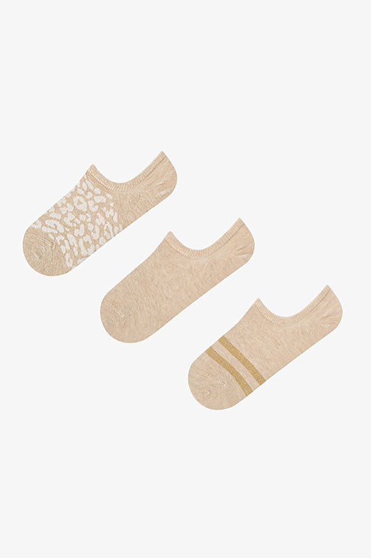 3 Çift Burun Dikişsiz Pamuklu Renkli Leopar Desenli Sneaker Çorap