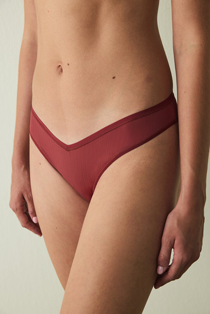 Bordo Essentials V Kesim Düşük Bel Brazilian Külot