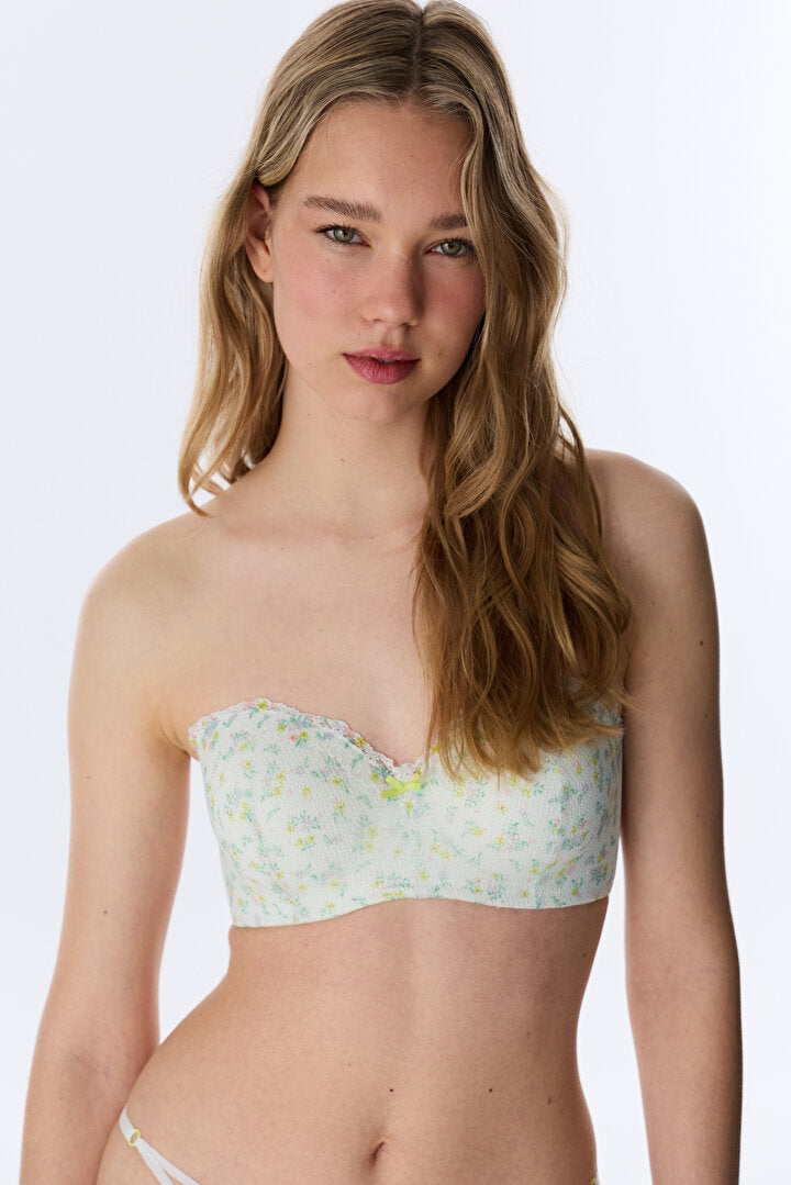 Açık Mint Lotus Straplez Floral Sütyen