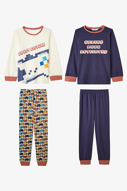 Erkek Çocuk Gaming Baskılı Uzun Kollu Pamuklu 2'li Pijama Takımı