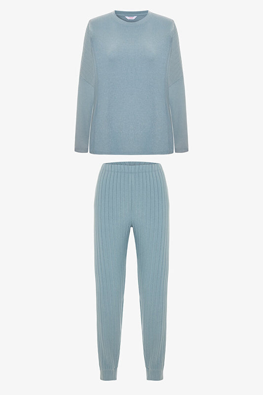 Gri Chill Time Kayık Yaka Termal Etkili Pijama Takımı