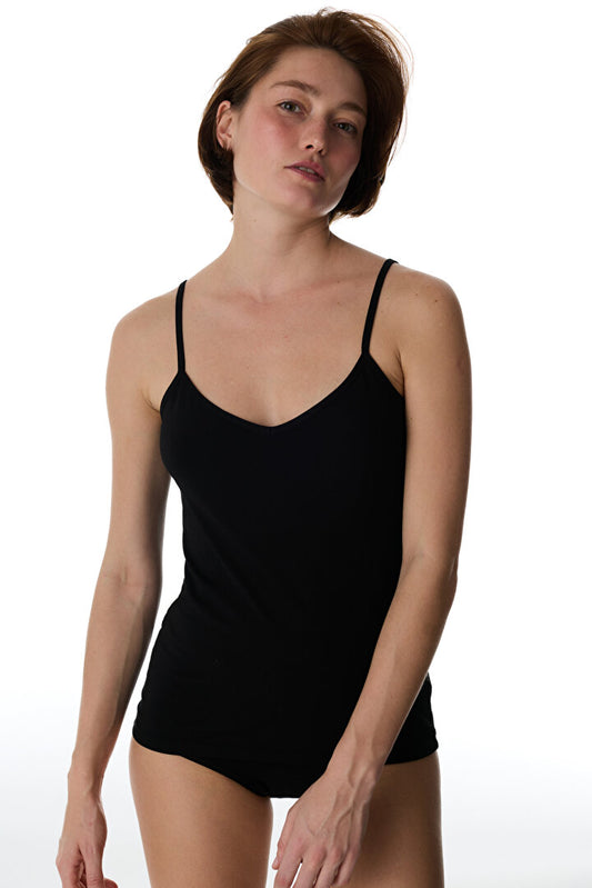 Siyah Reversible Side Pamuklu V Neck Atlet