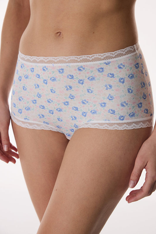 Kırık Beyaz Easy Trim Floral Yüksek Bel Slip Külot