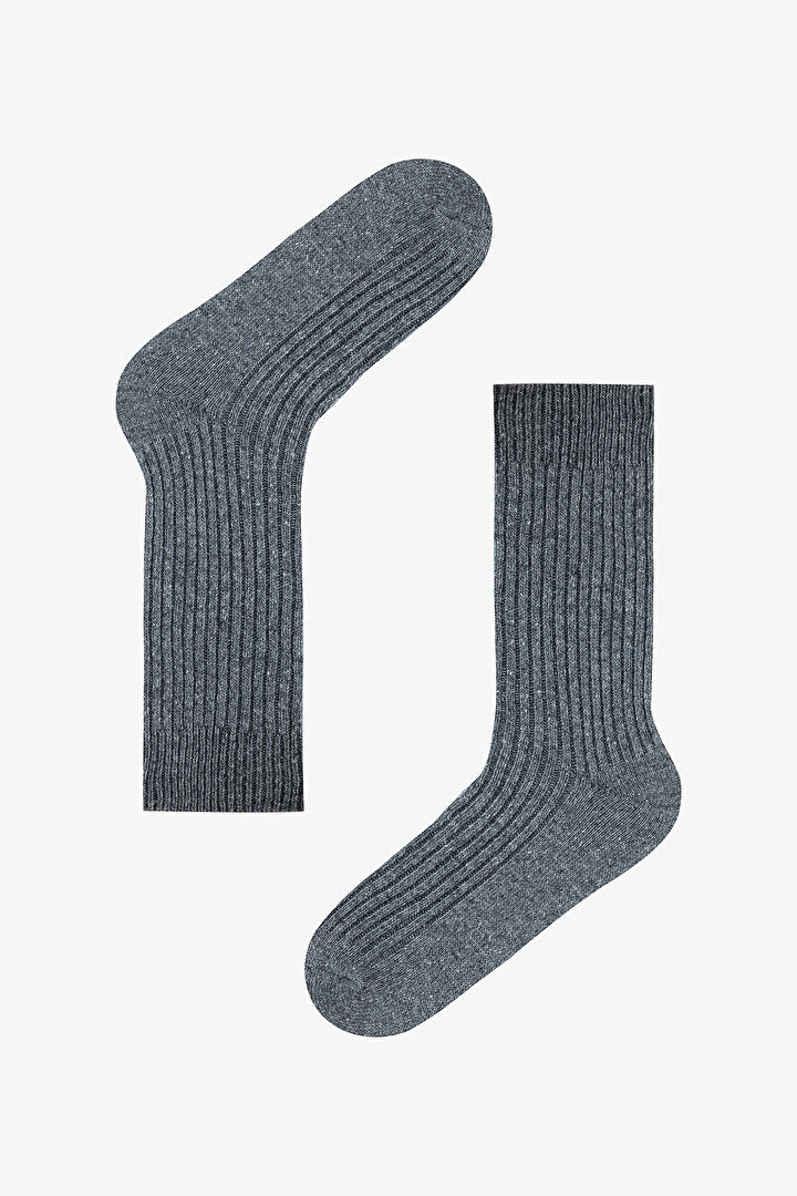Koyu Gri Erkek Ribbed Soket Çorap