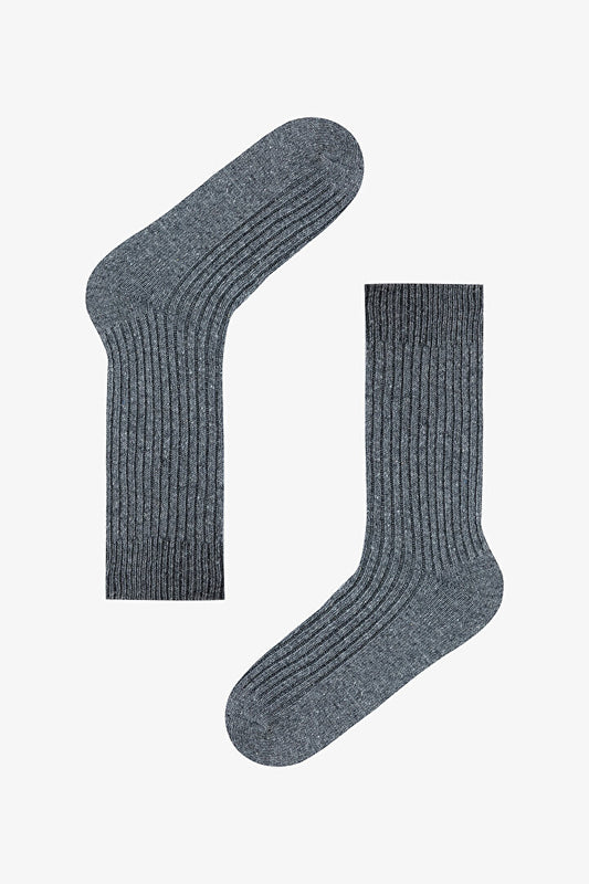 Koyu Gri Erkek Ribbed Soket Çorap