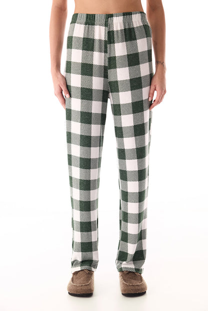 Koyu Yeşil With Love Ekoseli Termal Etkili Pijama Altı