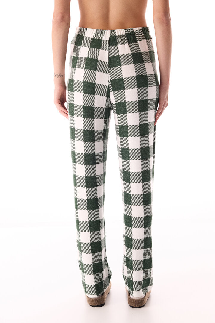 Koyu Yeşil With Love Ekoseli Termal Etkili Pijama Altı