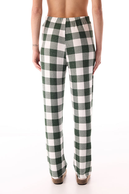 Koyu Yeşil With Love Ekoseli Termal Etkili Pijama Altı