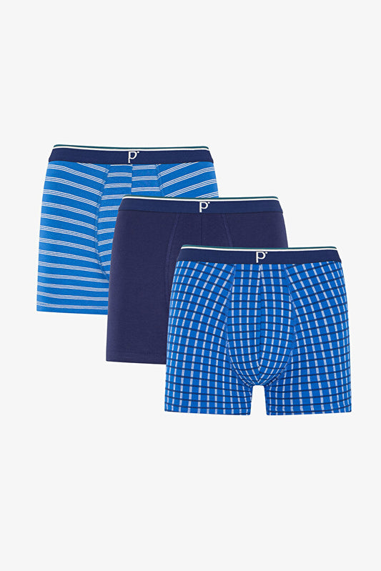 Erkek Renkli Blue Check Çoklu Boxer