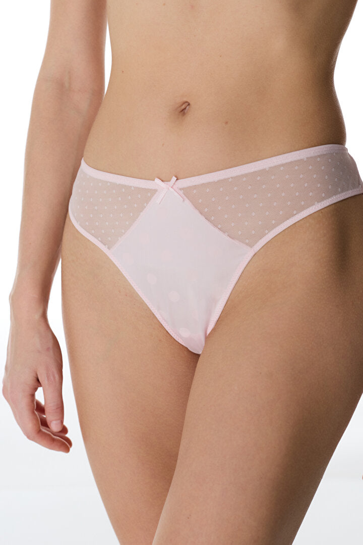 Açık Pembe Dot Saten Brazilian Külot