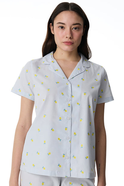 Açık Mavi Lemons Gömlek Pantolon Pijama Takımı