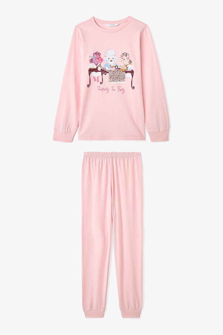 Kız Çocuk Pawfectly Leopar Desenli Pamuklu 2'li Uzun Kollu Pijama Takımı