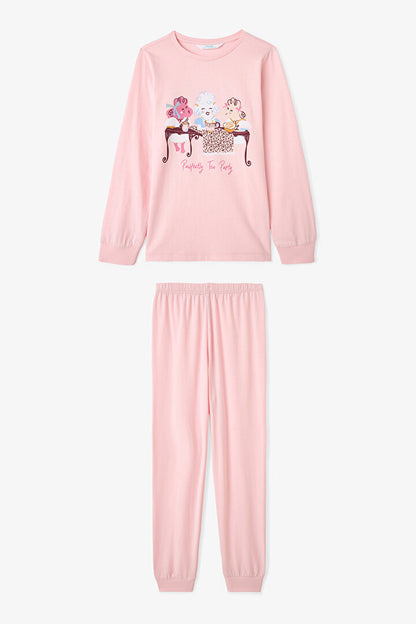 Kız Çocuk Pawfectly Leopar Desenli Pamuklu 2'li Uzun Kollu Pijama Takımı