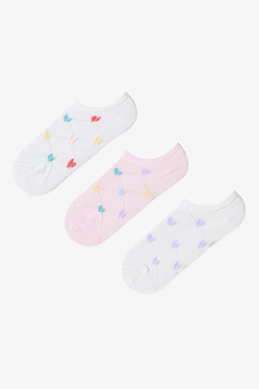 Renkli Kız Çocuk Vibrant Hearts 3'lü Patik Çorap