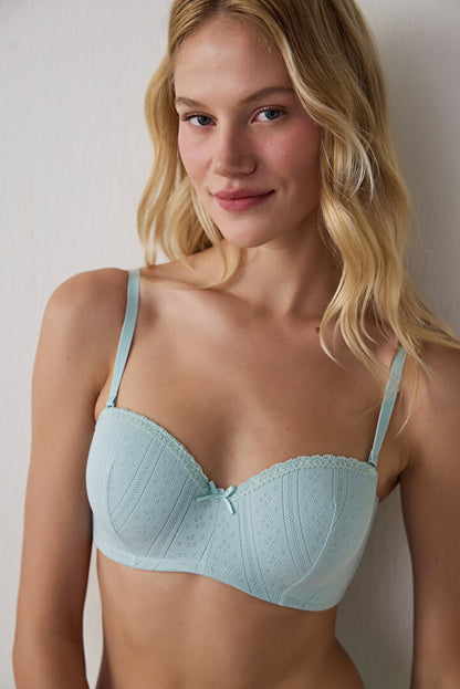 Mint Yeşili Lotus Straplez Pointel Sütyen
