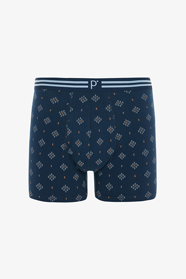 Mavi Erkek Geometrik Desenli 3'lü Boxer