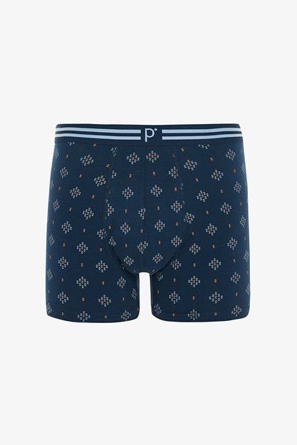 Mavi Erkek Geometrik Desenli 3'lü Boxer