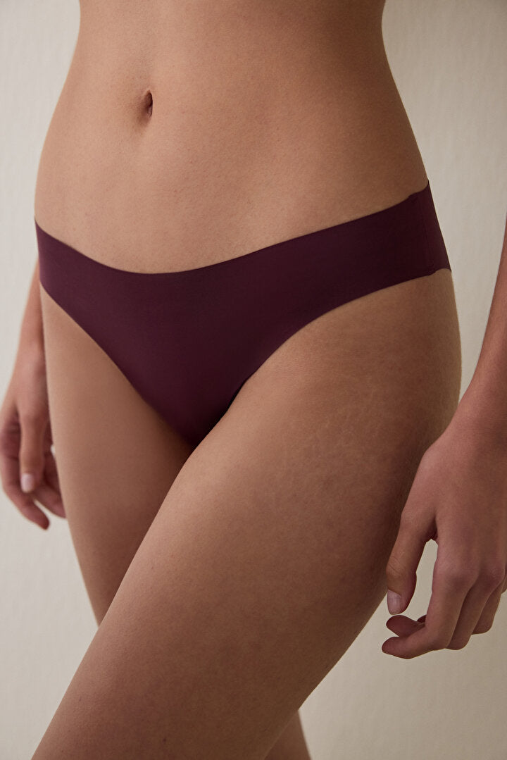 Bordo Iz Yapmayan Lazer Kesim Normal Bel Slip Külot