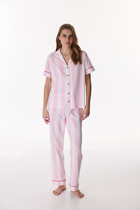 Pembe Happy Mood Gömlek Pantolon Pijama Takımı