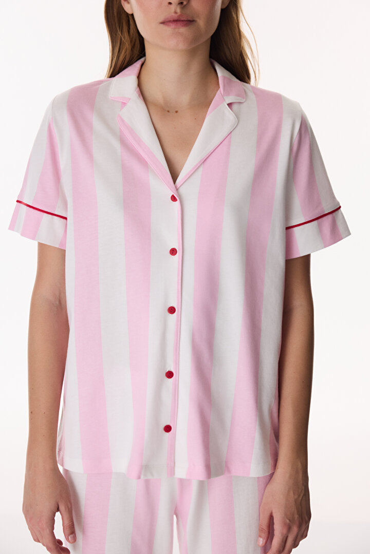 Pembe Happy Mood Gömlek Pantolon Pijama Takımı
