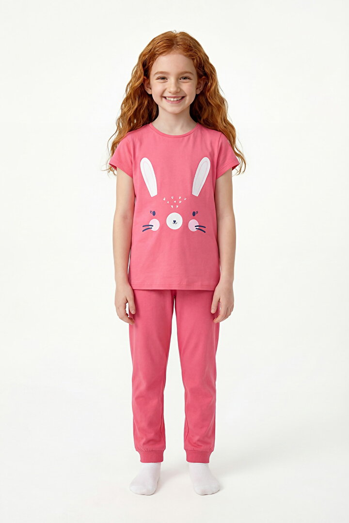 Pembe Kız Çocuk Cute Rabbit 2'li Pijama Takımı