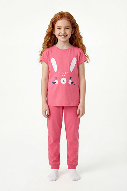 Pembe Kız Çocuk Cute Rabbit 2'li Pijama Takımı