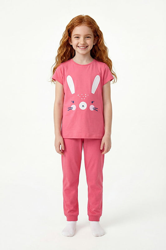Pembe Kız Çocuk Cute Rabbit 2'li Pijama Takımı