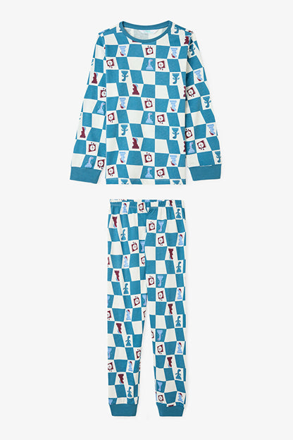 Erkek Çocuk Chess Time Dinozor Desenli Uzun Kollu Pamuklu 2'li Pijama Takımı