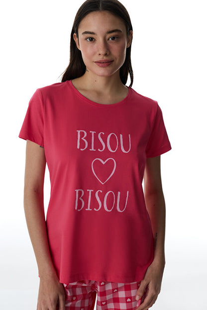 Fuşya Pink Hearts Pantolon Pijama Takımı