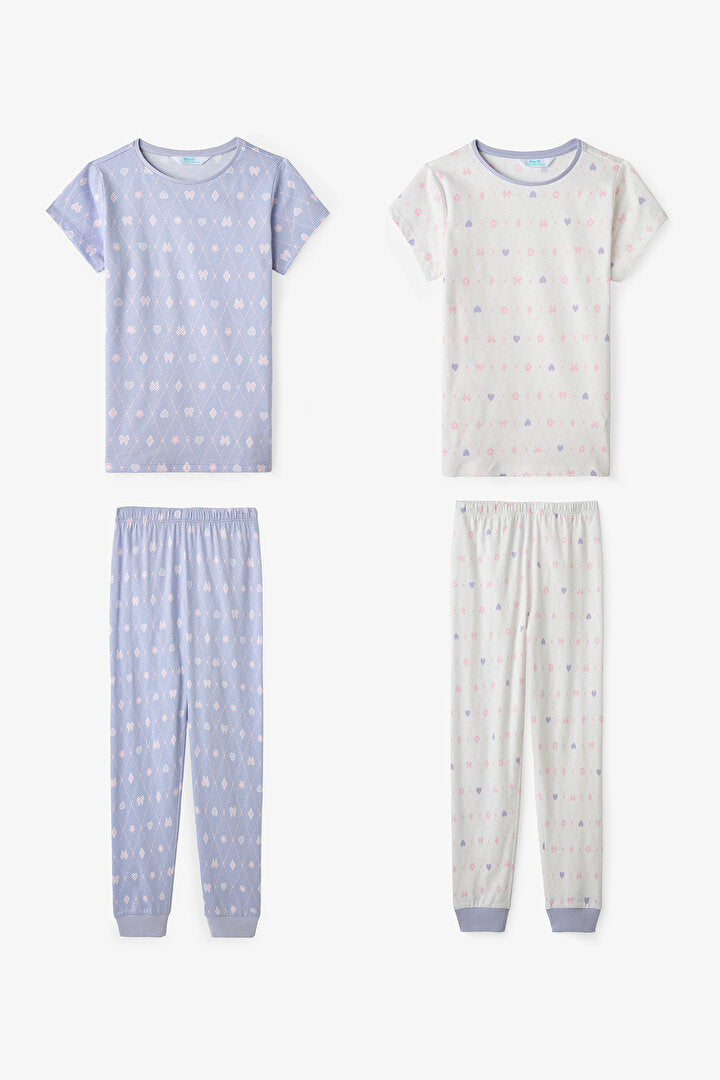 Koyu Lila Kız Çocuk Diamond 2'li Pijama Takımı