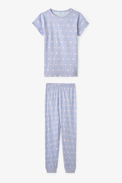 Koyu Lila Kız Çocuk Diamond 2'li Pijama Takımı