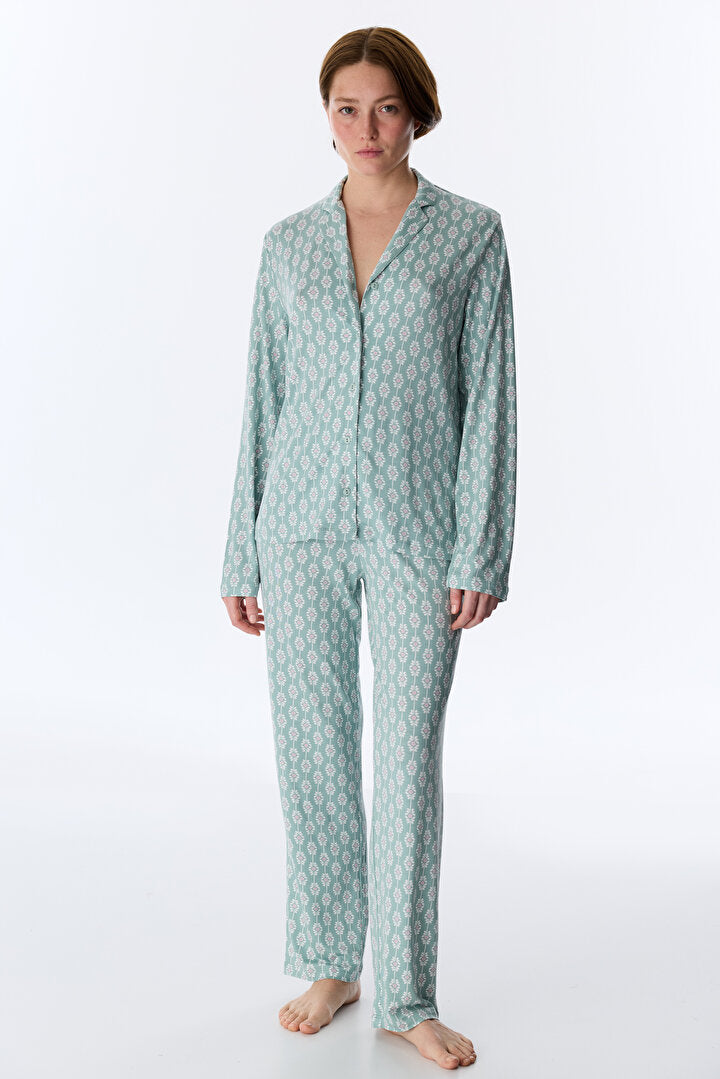 Açık Yeşil Alia Green Gömlek Pantolon Pijama Takımı
