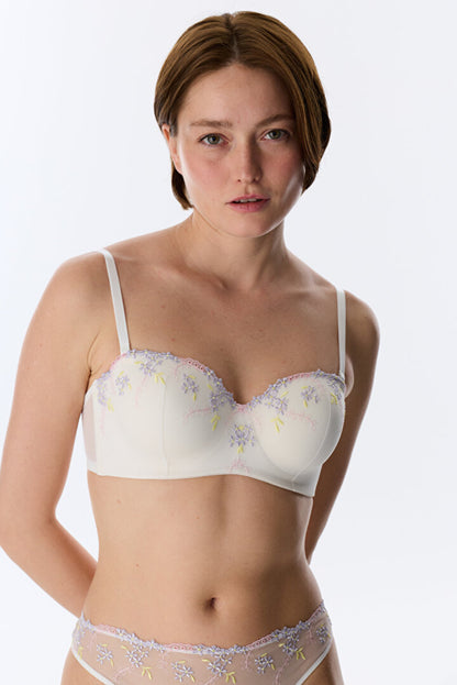 Kırık Beyaz Lotus Straplez Broderie Sütyen