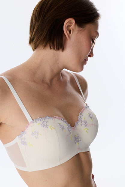 Kırık Beyaz Lotus Straplez Broderie Sütyen