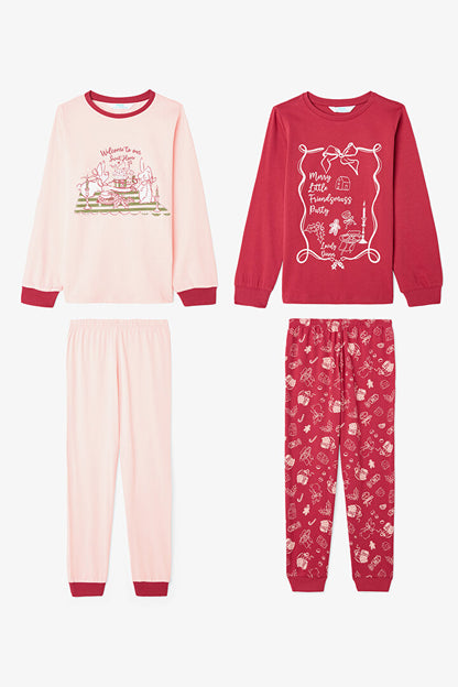 Kız Çocuk Friendmass Yiyecek Desenli Uzun Kollu Pamuklu 2'li Pijama Takımı