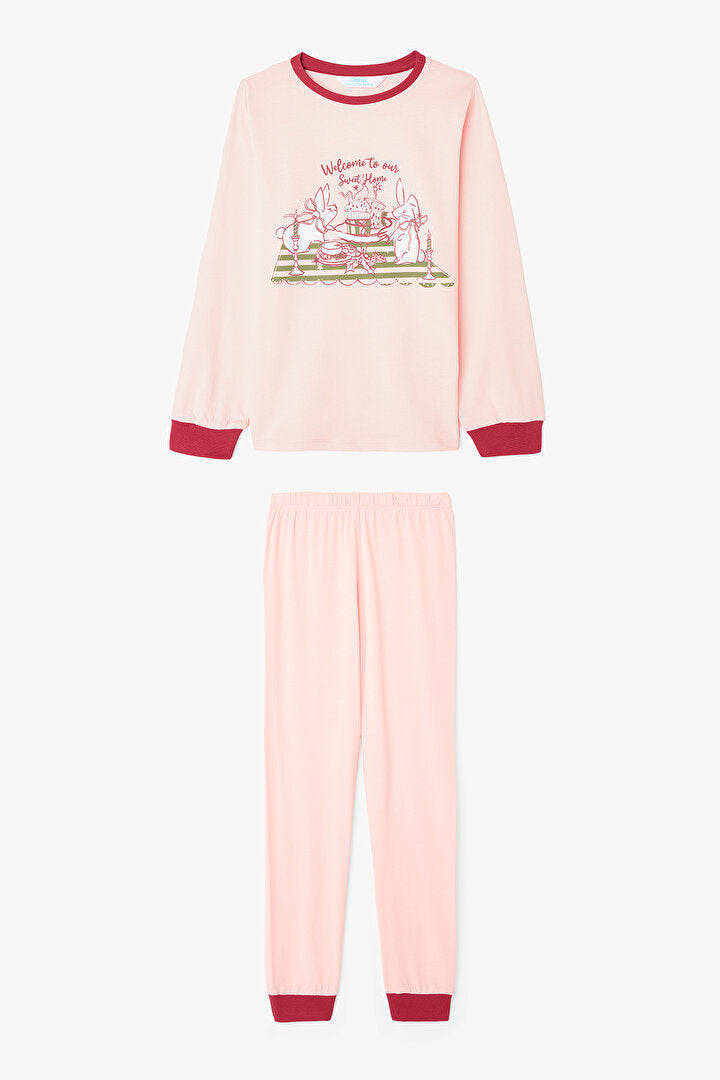 Kız Çocuk Friendmass Yiyecek Desenli Uzun Kollu Pamuklu 2'li Pijama Takımı
