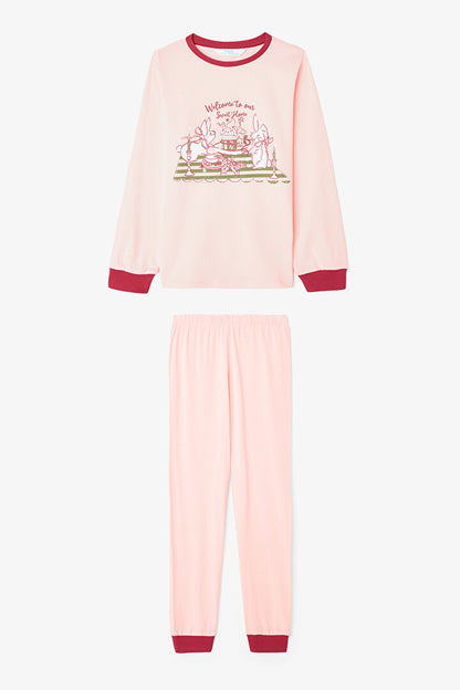 Kız Çocuk Friendmass Yiyecek Desenli Uzun Kollu Pamuklu 2'li Pijama Takımı