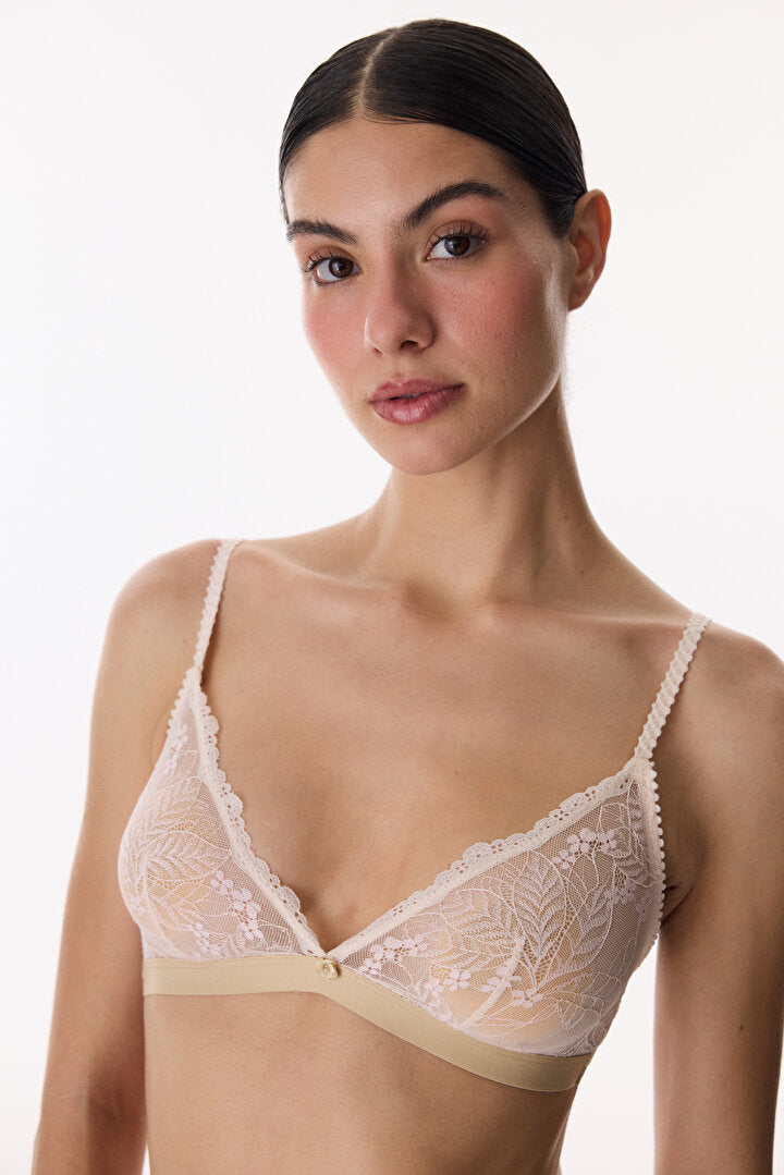 Bej Üçgen Lace Dantel Sütyen