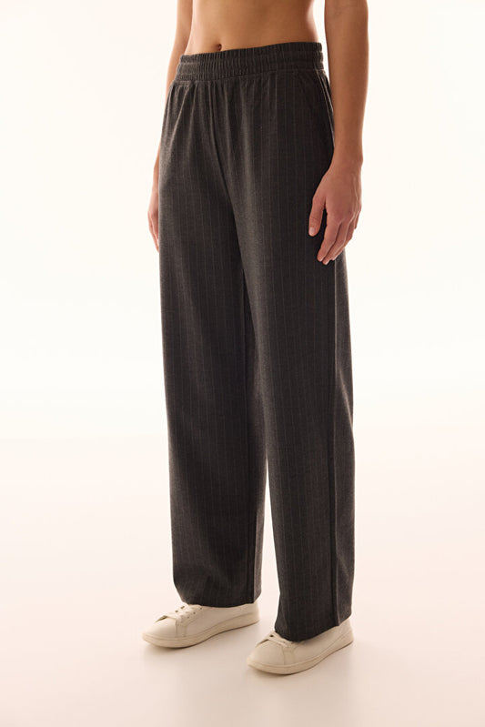 Antrasit Çizgili Chic Pantolon